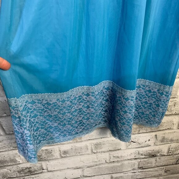 Vintage Slip Dress Medium Blue Satin Lace Babydoll Lingerie Nightgown - Picture 9 of 16